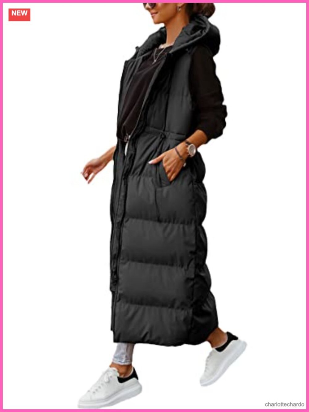 Women's Long Quilted Puffer Vest Hooded Sleeveless Winter Outerwear 100%